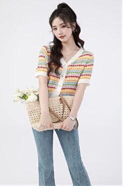 Stripe Cropped Ribbed Hem Cardigan -Modern Wear Shop 890e99d7b8e745c0033411a09f09537d