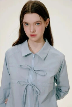 Bow Tie Detail Collared Cropped Shirt -Modern Wear Shop 89160a24950e3a384fa4c5d47970ff16