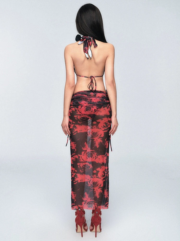 Rose-Print Bikini With Maxi Wrap Sarong Skirt Set 8 Rose-Print Bikini With Maxi Wrap Sarong Skirt Set - Image 8