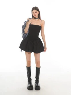 Sleeveless Spaghetti Strap Bubble-Skirt Skater Dress -Modern Wear Shop 8a16fa27213b98eedaa5e3973ba9c3c6