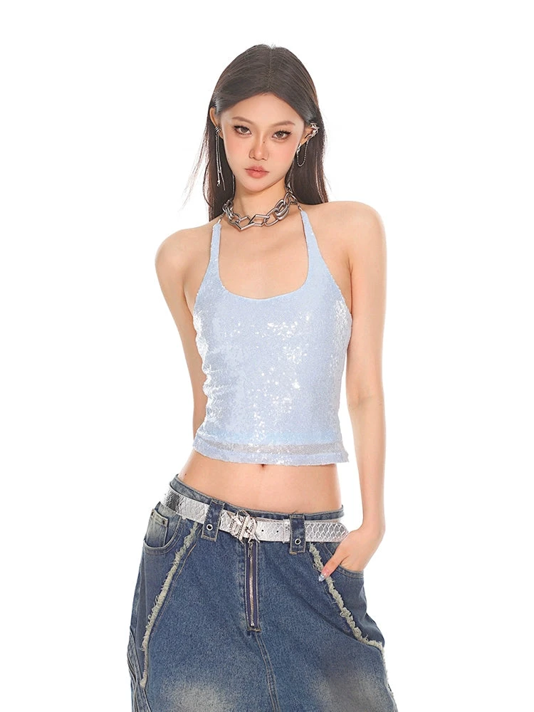 Sequin Halter Low-Cut Crop Top 11 Sequin Halter Low-Cut Crop Top - Image 11