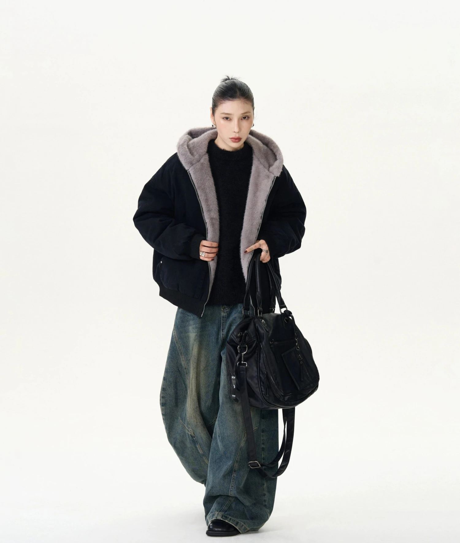 Faux Fur Lined Bomber Jacket With Pockets 3 Faux Fur Lined Bomber Jacket With Pockets - Image 3