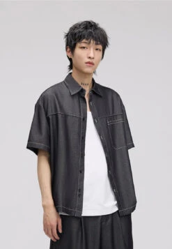 Textured Contrast Stitching Short Sleeve Button Shirt 9 Textured Contrast Stitching Short Sleeve Button Shirt -Modern Wear Shop 8a5b1e359fbe2ca48faf161c12708940