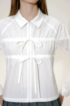 Bow Tie Detail Collared Cropped Shirt -Modern Wear Shop 8a7a3cc5f1992180878c0b9cd0dafad2