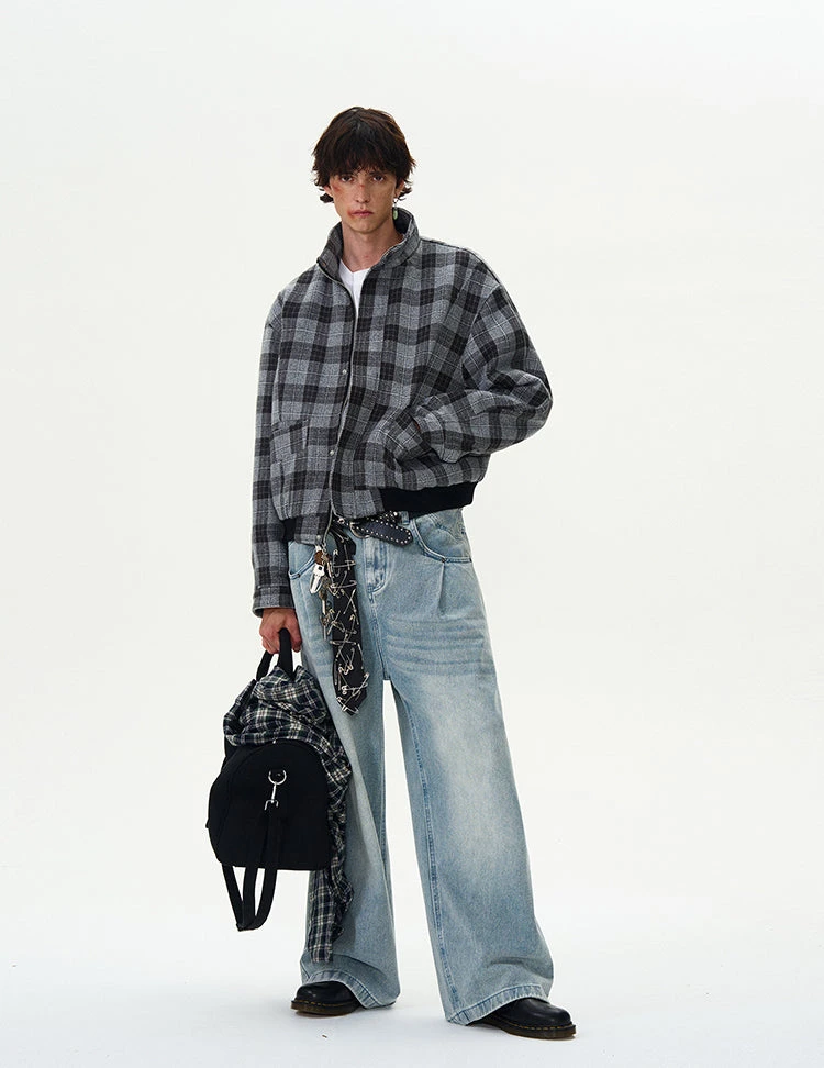 Plaid Bomber Jacket With Stand Collar 15 Plaid Bomber Jacket With Stand Collar - Image 15