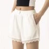 Elastic Waist Contrast Trim Lace Shorts