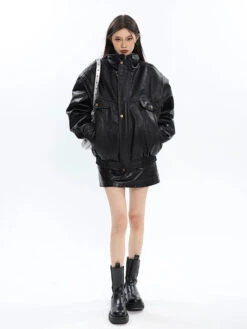 Drop Shoulder Faux Leather Bomber Jacket -Modern Wear Shop 8ac7d0da08308c25a4ebaeb7d41b6b6b