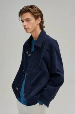 Fireman Clasp-Buckle Corduroy Collared Jacket -Modern Wear Shop 8b108642c1e09b6540019057bd89bde8