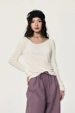 Long Sleeve Scoop Neck Soft Jersey Top -Modern Wear Shop 8b1923f9882a73b4eff6cd93ba93c007