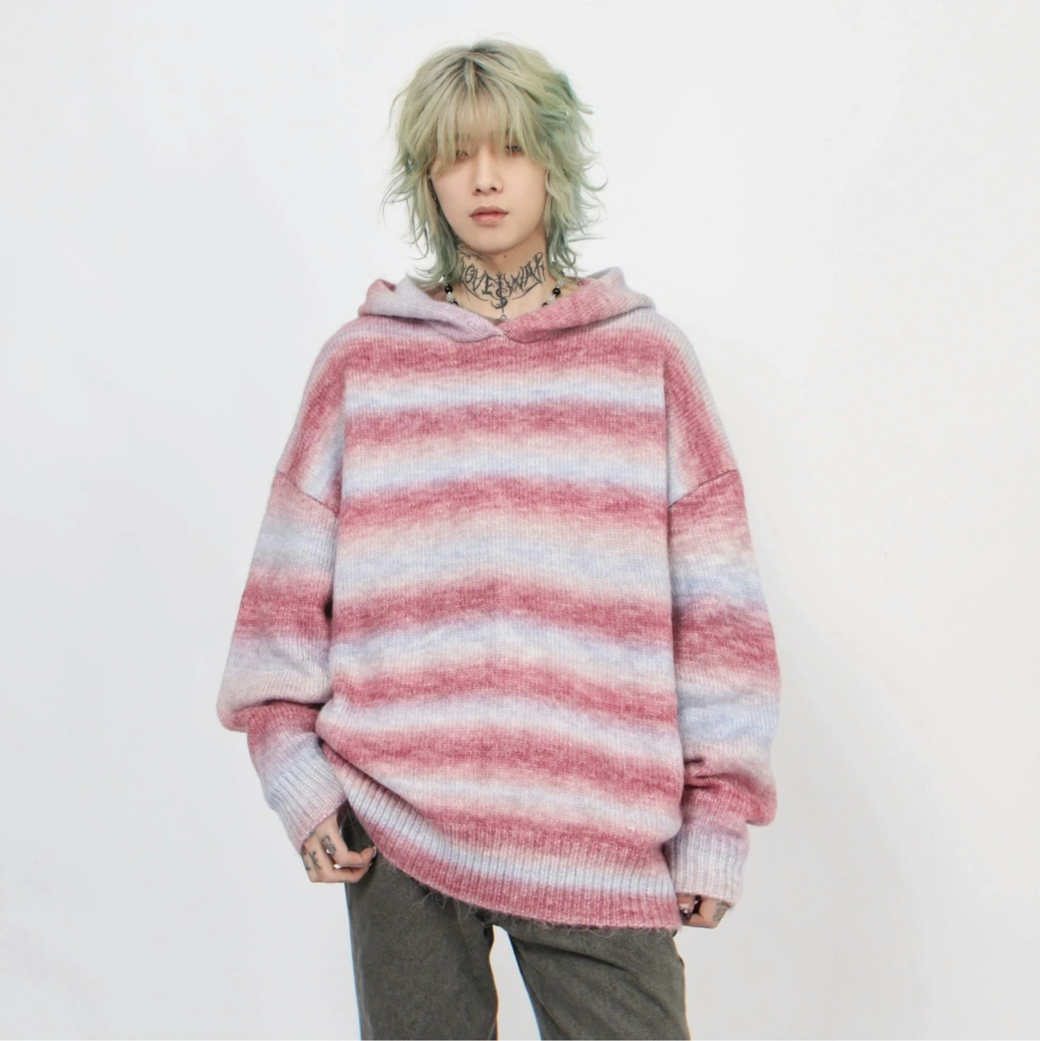 Oversized Pastel Striped Ribbed Hem Hoodie Sweater 8 Oversized Pastel Striped Ribbed Hem Hoodie Sweater - Image 8