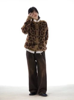 Animal Print Ribbed Trim Fuzzy Cardigan -Modern Wear Shop 8b358b84b77c0c10de34c52c31458bd7
