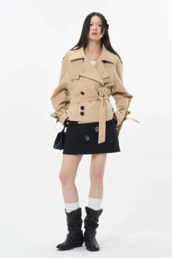 Overlapped Cropped Trench Coat With Belt -Modern Wear Shop 8b3f7bfc0ce686db9b38748871f36aa4