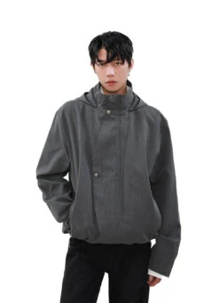 Pinstripe Hooded Zip Jacket With Snap Button Closure -Modern Wear Shop 8b4de8a9dd7a9b64f36d15fbb1fb8842