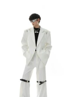 Oversized Double-Breasted Blazer With Peak Lapels And Silver Accents -Modern Wear Shop 8bcff031f1a2ae3c4a3810843fca9597