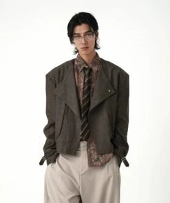 Asymmetric Button Mid Crop Jacket With Buckled Cuffs -Modern Wear Shop 8bfce581b4dfa82fb01781726a4ac080