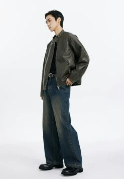 Faux Leather Mid-Crop Racer Jacket With Zipped Pockets -Modern Wear Shop 8c2292aa0adeecfe88c78f093d6ab838