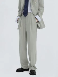 Straight Leg Pleated Trousers With Belt Loops