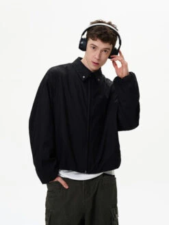 Collared Elastic-Waist Oversized Zip-Up Jacket With Pockets -Modern Wear Shop 8c44b1717f22dc2042f80e29ebc8ee74