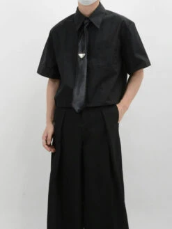 Oversized Short Sleeve Mid-Crop Shirt With Chest Pocket Detail -Modern Wear Shop 8c4d204c0770b3bd4641161d17becd42