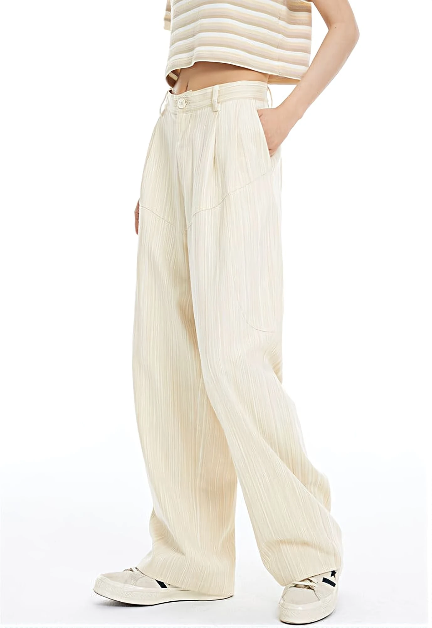 Textured Pinstripe Wide Leg Pants 2 Textured Pinstripe Wide Leg Pants - Image 2