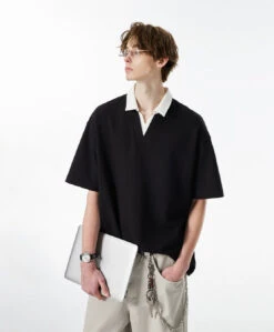 Contrast Collar Short Sleeve Polo Shirt -Modern Wear Shop 8c6daa711f930b9f900e24197f60803e