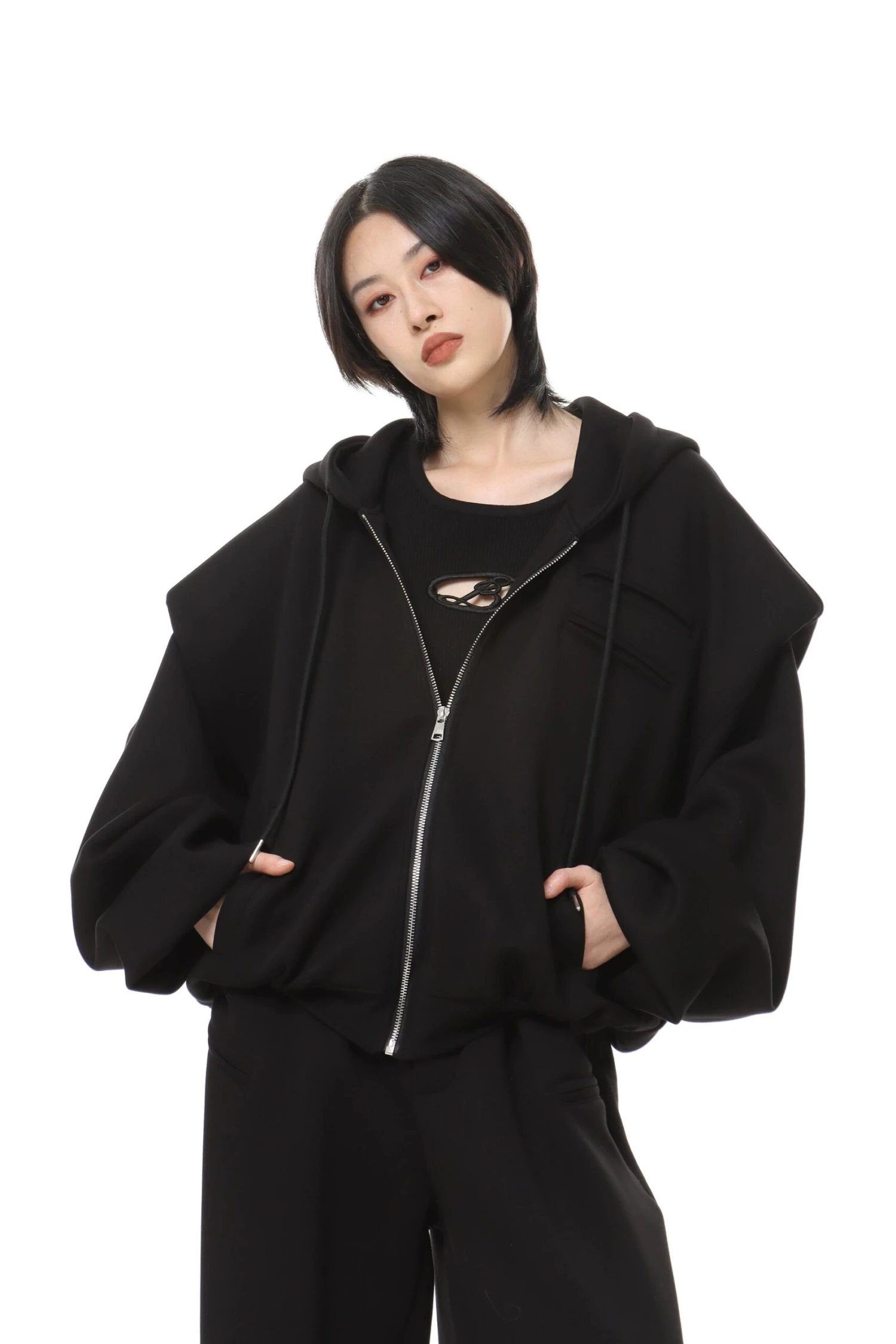 Oversized Cropped Zip Hoodie And Wide-Leg Sweatpant Tracksuit Set 18 Oversized Cropped Zip Hoodie And Wide-Leg Sweatpant Tracksuit Set - Image 18