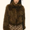 Stand Collar Faux Fur Zip Jacket