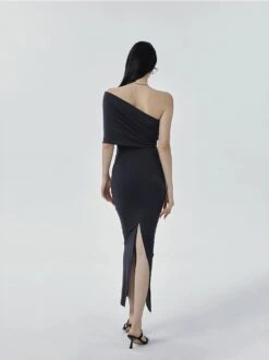 One-Shoulder Ruched Layered Midi Dress -Modern Wear Shop 8c98db677a1a2345af777dac28262570