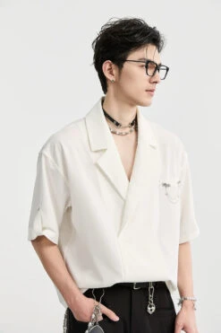 Asymmetric Lapel Short Sleeve Shirt -Modern Wear Shop 8ccd4d78c0d89c12fb4b2fcaba869635
