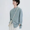 Oversized Long Sleeve Band Collar Button-Up Shirt