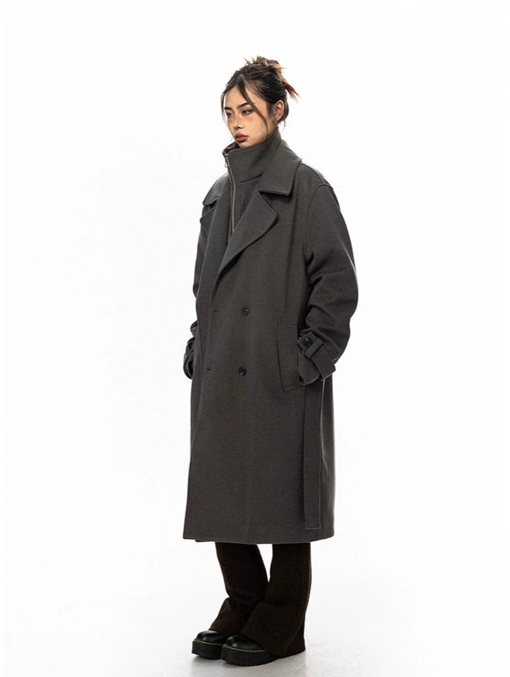 Oversized Belted Double Breasted Coat With Wide Collar 2 Oversized Belted Double Breasted Coat With Wide Collar - Image 2