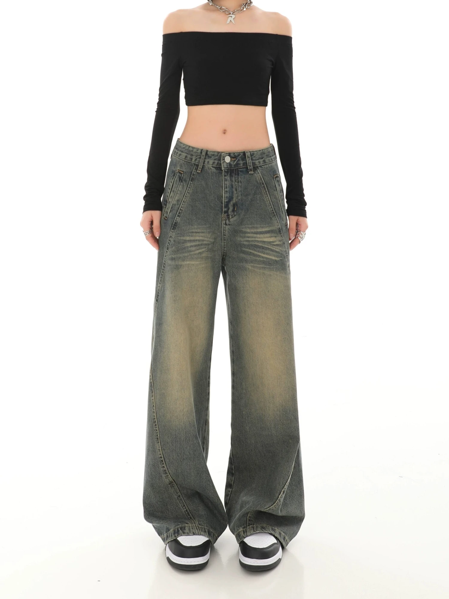 Sandblast Wide-Leg Jeans With Stitch Detail 4 Sandblast Wide-Leg Jeans With Stitch Detail - Image 4
