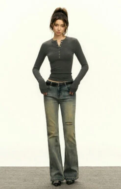 Ribbed Long Sleeve O-Neck Henley Top 38 Ribbed Long Sleeve O-Neck Henley Top -Modern Wear Shop 8d49623783ac7f94ce2e58c355c12e13