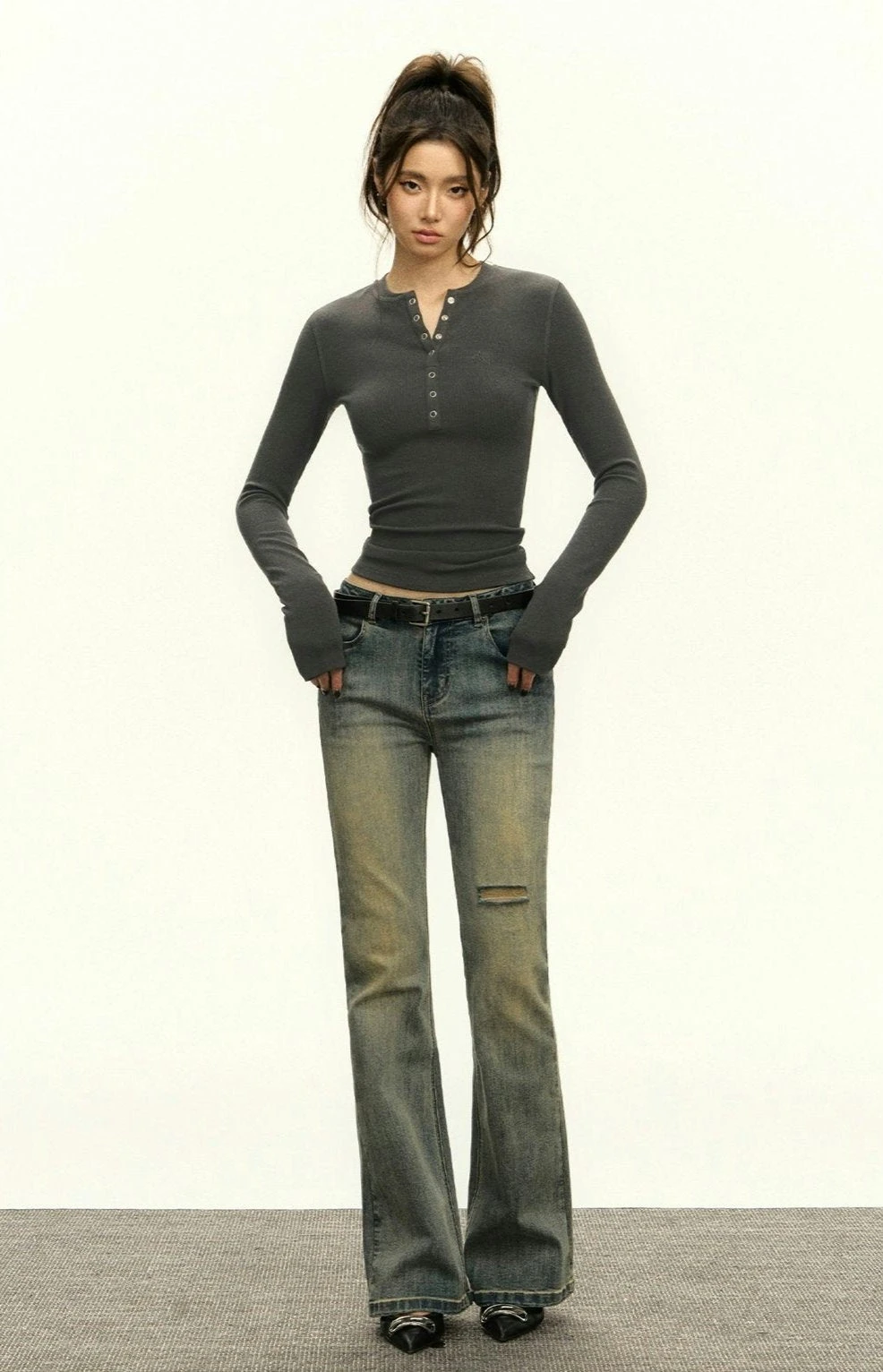 Ribbed Long Sleeve O-Neck Henley Top 19 Ribbed Long Sleeve O-Neck Henley Top - Image 19