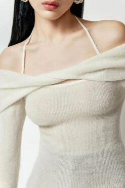 Off-Shoulder Ribbed Long Sleeve Halter-Neck Sweater Top -Modern Wear Shop 8d55a4cfa6efca6132efec1ad131e01d