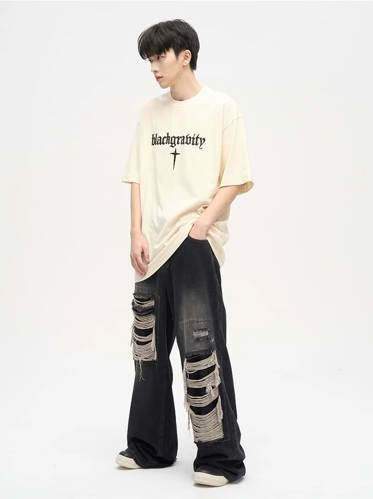 Faded Distressed Patchwork Jeans 6 Faded Distressed Patchwork Jeans - Image 6