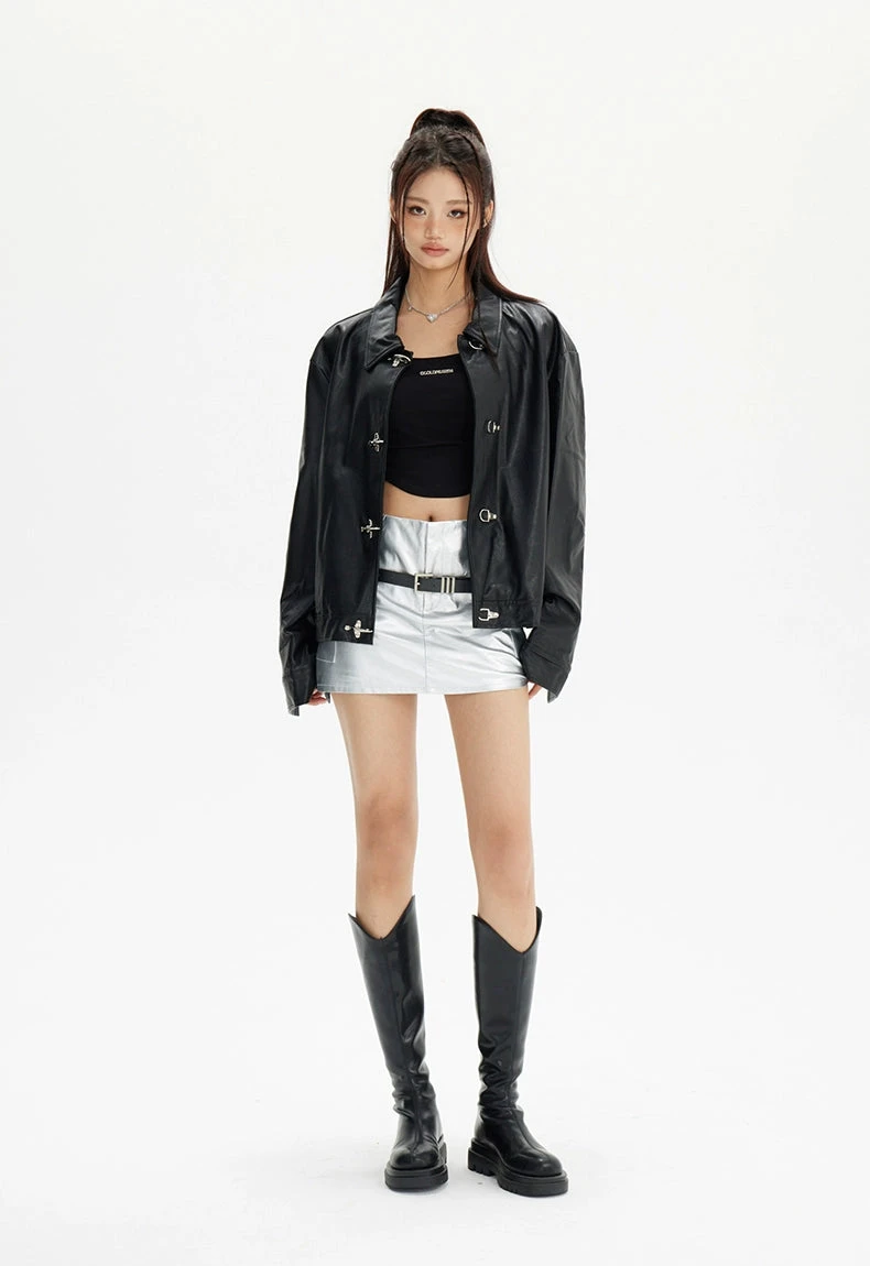 Faux Leather Fireman Buckle Oversized Jacket 7 Faux Leather Fireman Buckle Oversized Jacket - Image 7