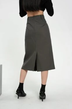 Front Pleated Midi Skirt With Back Slit And Belt Loops -Modern Wear Shop 8e49fa189244b1dce2b8bb6c186dbb92