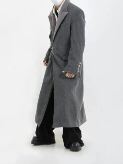 Oversized Velvet-Lapel Long Coat With Metal Buckles -Modern Wear Shop 8e6642c2211580aeba24ef55d07a0168