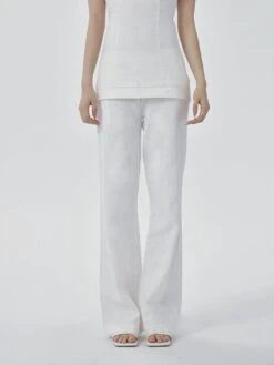 Slim Fit Faux Linen Pants With Pockets