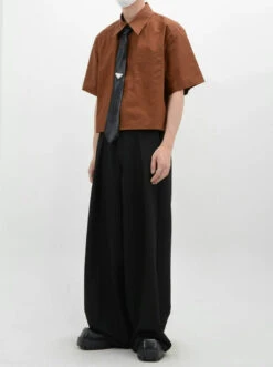 Oversized Short Sleeve Mid-Crop Shirt With Chest Pocket Detail -Modern Wear Shop 8e8dfe07898d2fdd7ea12f1f787d4e87