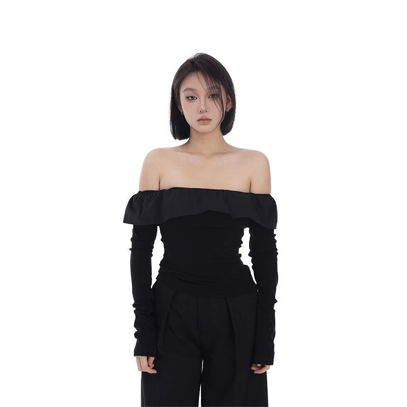Ruffle Off-Shoulder Flare-Layer Long Sleeve Top 1 Ruffle Off-Shoulder Flare-Layer Long Sleeve Top