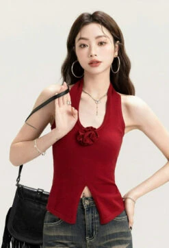 Sleeveless Halter Top With Front Rose Detail 19 Sleeveless Halter Top With Front Rose Detail -Modern Wear Shop 8ec17550acf2bbf93dcff5d6ef62c4f1