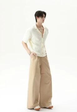 Cable Knit Button-Up Short Sleeve Shirt With Open Collar -Modern Wear Shop 8ee9d73c6659acfb57e69fcf35f36fde