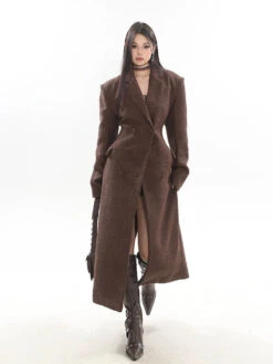 Double-Breasted Longline Bouclé Coat -Modern Wear Shop 8f326e6be7d9c44161f77bd3fa981c63
