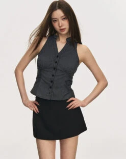 Pinstripe Sleeveless Collared Button-Up Top -Modern Wear Shop 8f421f574ee6f51b634fe27a5632b16e