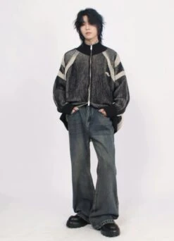 Ribbed High Collar Chevron-Pattern Zip-Up Jacket -Modern Wear Shop 8f68b80798cff2f4dcb0c538f8520595