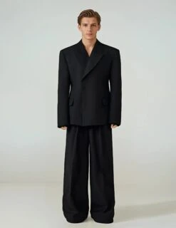 Structured Boxy Double-Breasted Hidden Button Blazer