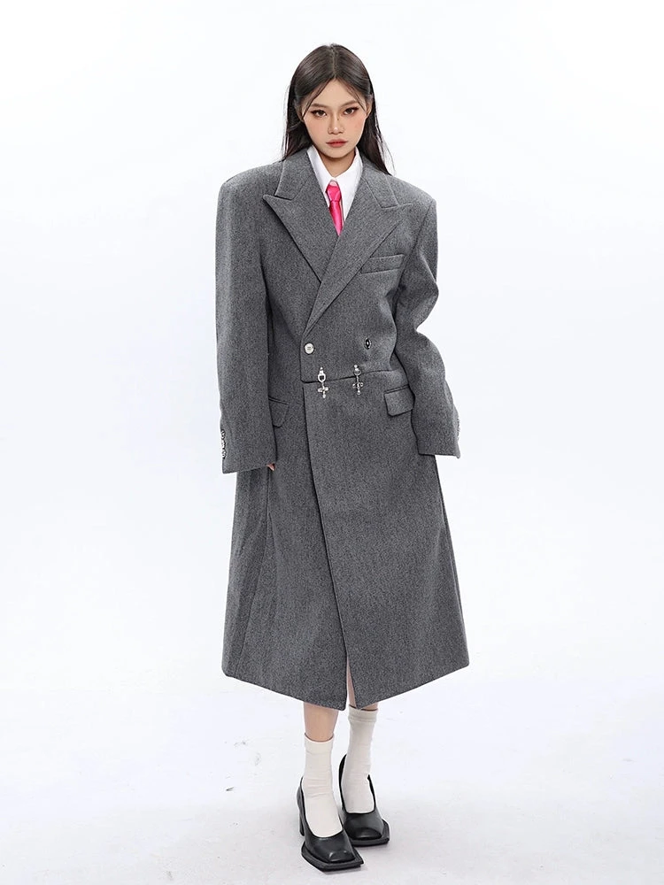 Long Double-Breasted Coat With Silver Accents 8 Long Double-Breasted Coat With Silver Accents - Image 8