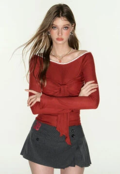 Slim Off Shoulder Ruched Top With Front Knot Tie 16 Slim Off Shoulder Ruched Top With Front Knot Tie -Modern Wear Shop 90162fdf88b0833c88fd5206530e32c7